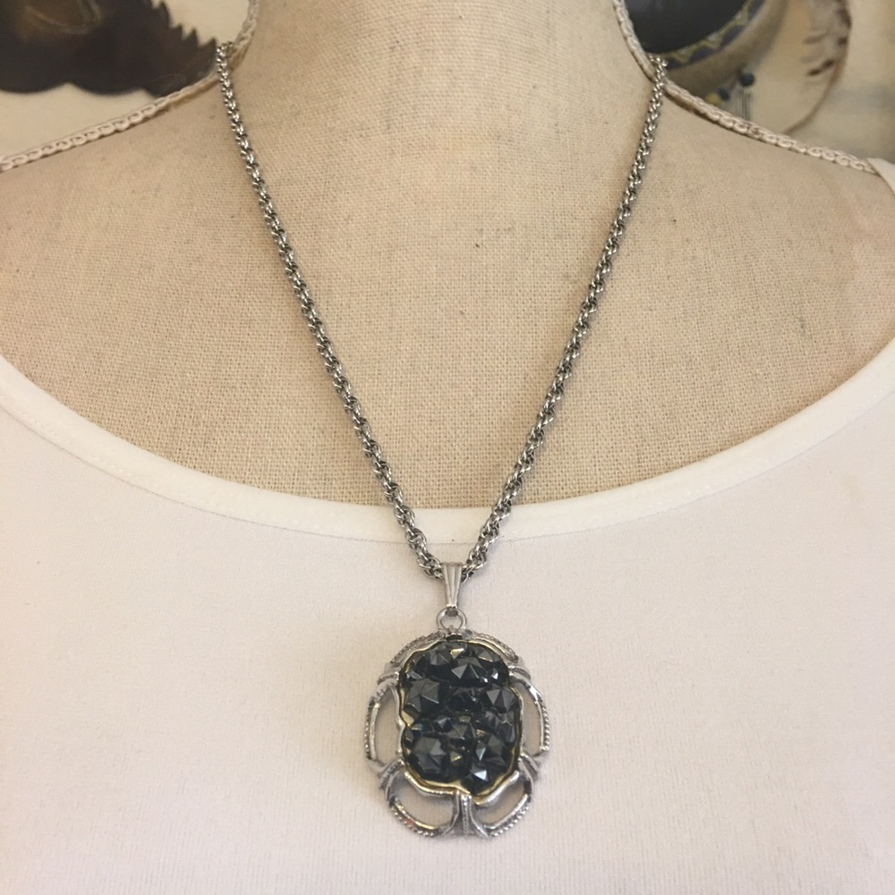 Vintage Whiting & Davis crystal pendant with chain